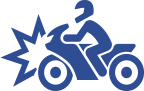 Blue icon depicting motorcycle collision, suggesting a need for the best motorcycle accident lawyer