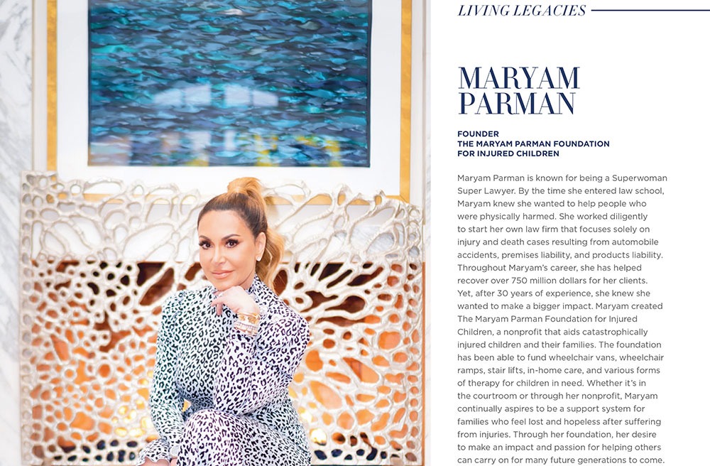 Maryam Parman in the community with March 2020 article in Riviera Magazine / Modern Luxury