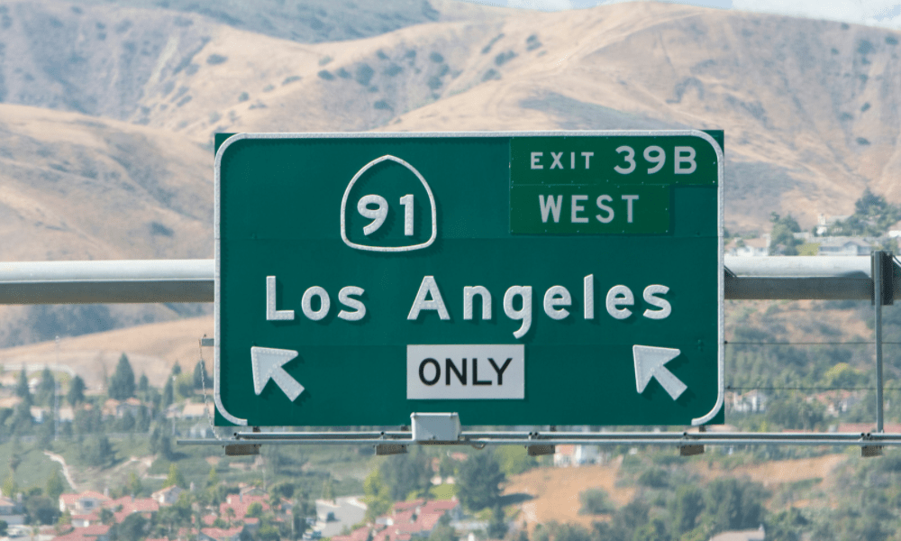 Freeway exit sign in Los Angeles for the 91 West