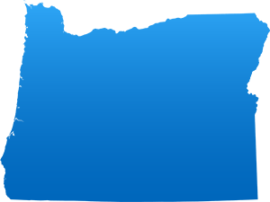 State cutout resembling Oregon with a blue background for the state area