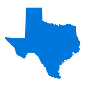 State cutout resembling Texas with a blue background for the state area