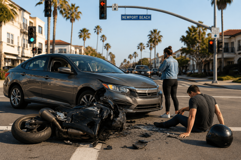 what happens if a driver turns left in front of a motorcycle in Newport Beach