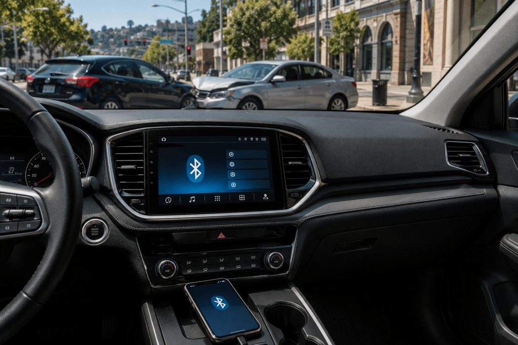 Oakland Car Accident Claims: How Vehicle Bluetooth Connection Records May Help Explain What Happened 1 Oakland vehicle Bluetooth accident records displayed on a modern infotainment screen following a traffic collision