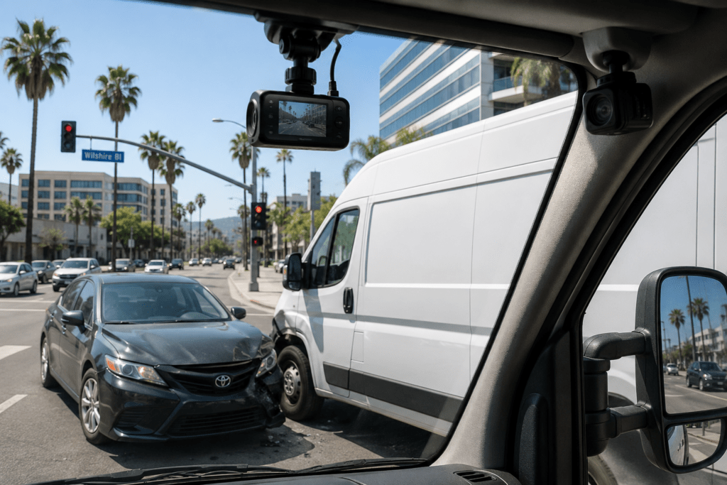 Los Angeles Delivery Driver Accident Claims: How Dashcam And Fleet Camera Evidence May Help Explain What Happened 1 Los Angeles delivery driver dashcam evidence from a commercial fleet vehicle following a traffic collision