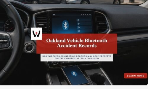 Oakland vehicle Bluetooth accident records displayed on a modern infotainment screen following a traffic collision