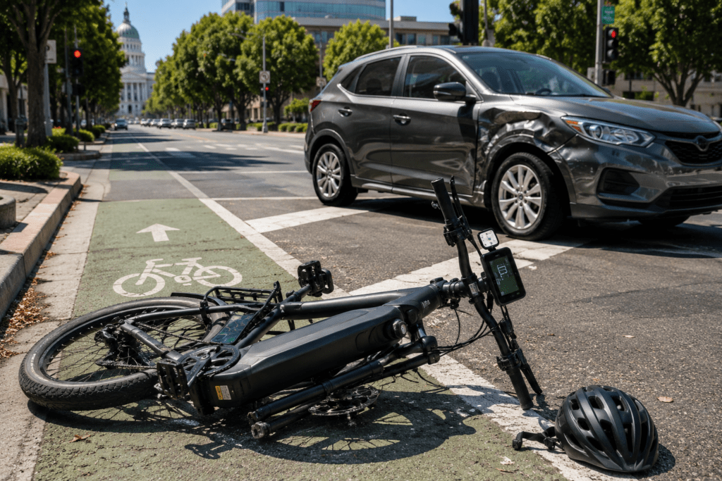 Sacramento E-Bike Accident Claims When A Driver Turns Across The Bike Lane 1 Sacramento e-bike accident driver turns across bike lane at a city intersection