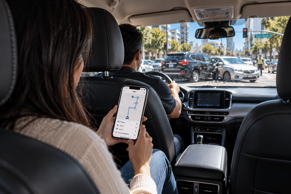 San Jose rideshare passenger accident during an active multi-stop Uber or Lyft trip